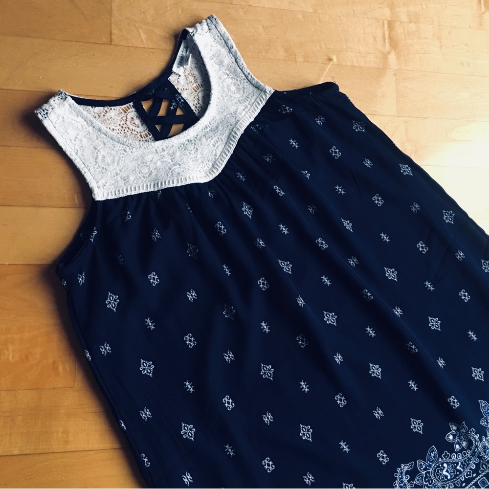 eyeshadow girls Paisley, Dressy Tank Top, Navy Blue, White, Size 20
